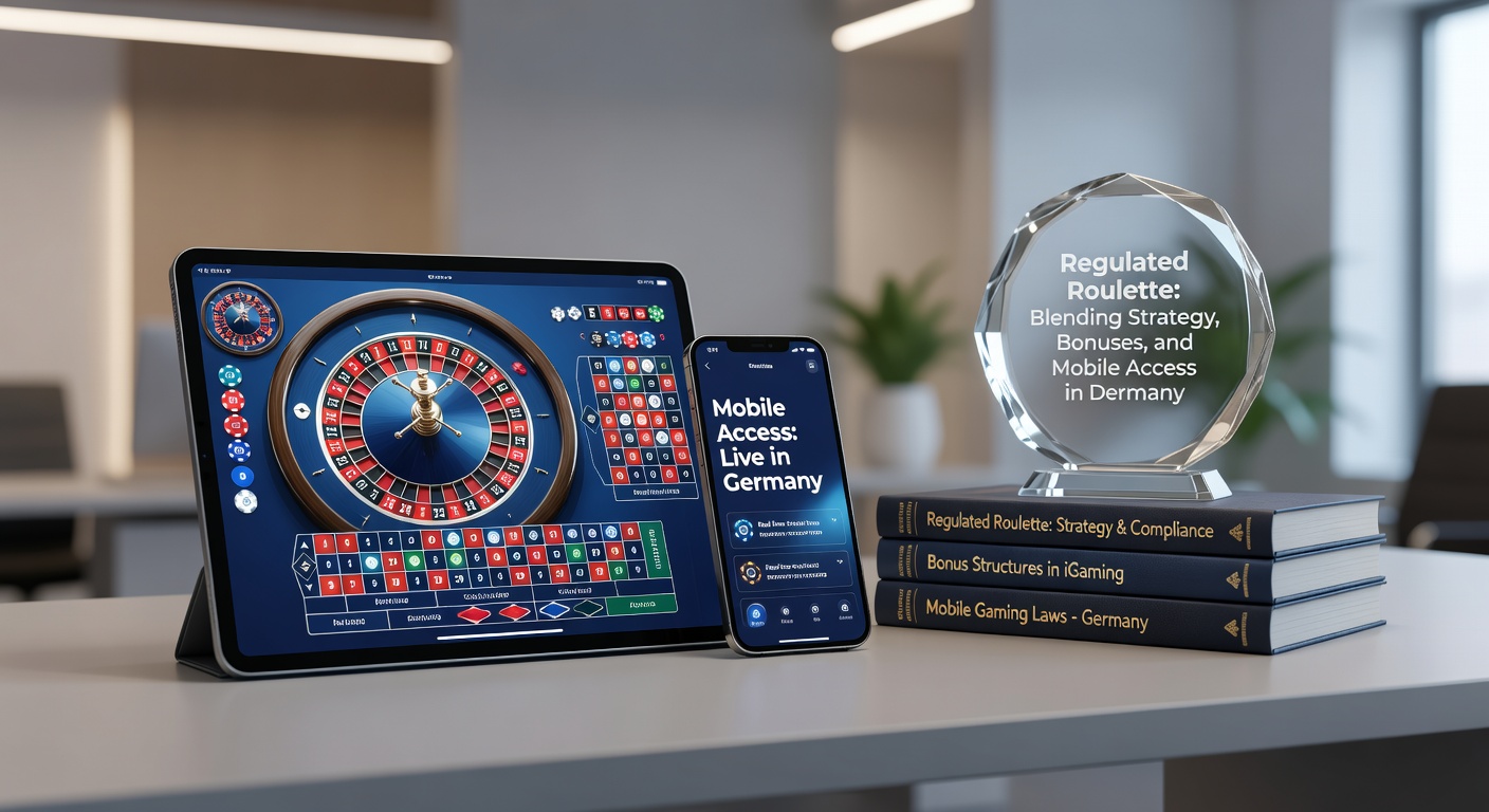 Ein moderner Roulette-Tisch in einem lizenzierten deutschen Online-Casino mit mobilen Geräten im Vordergrund